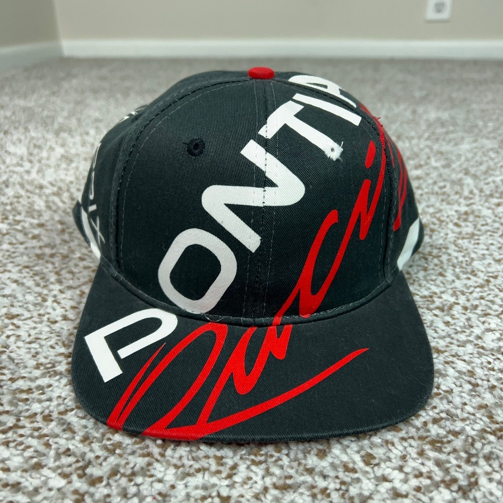 Vintage Pontiac Hat Mens One Size Black Racing Grand Prix Snapback Checkered Cap